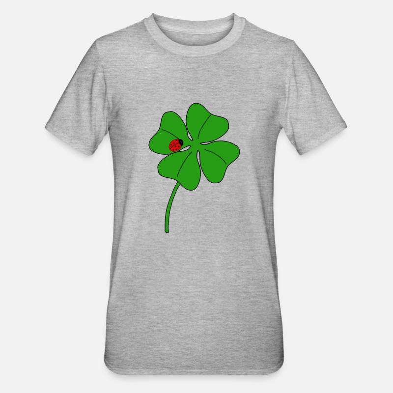 Lucky clover leaf with ladybug - Unisex Polycotton T-Shirt - heather grey