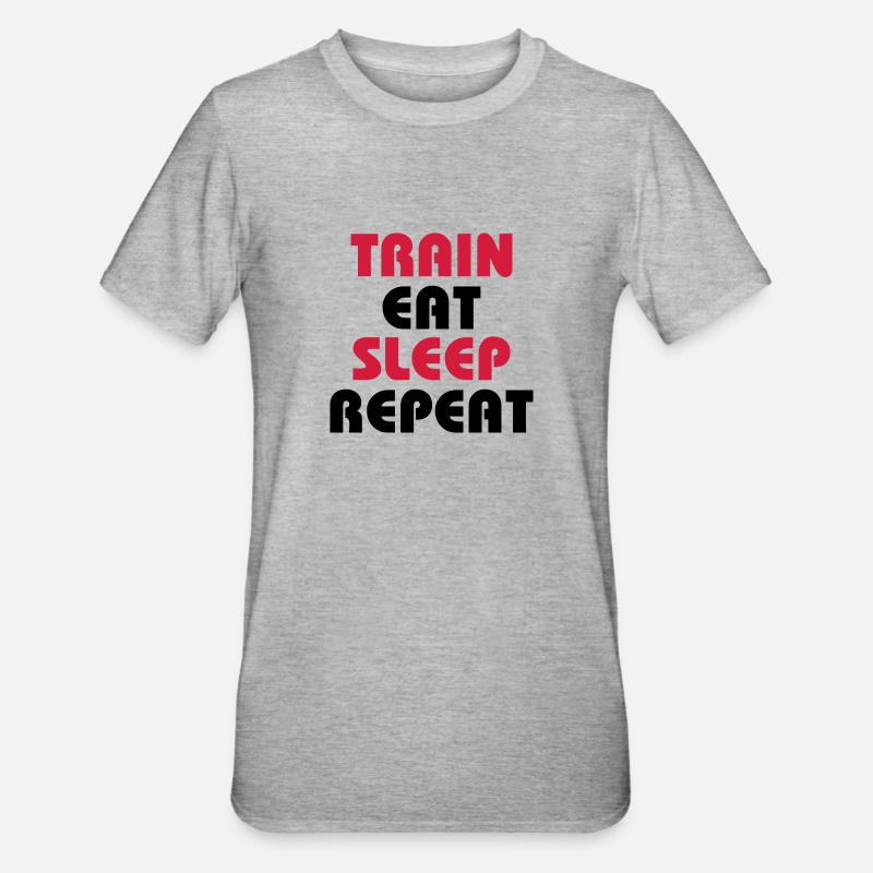 Train Eat Sleep Repeat - T-shirt polycoton Unisexe - gris chiné