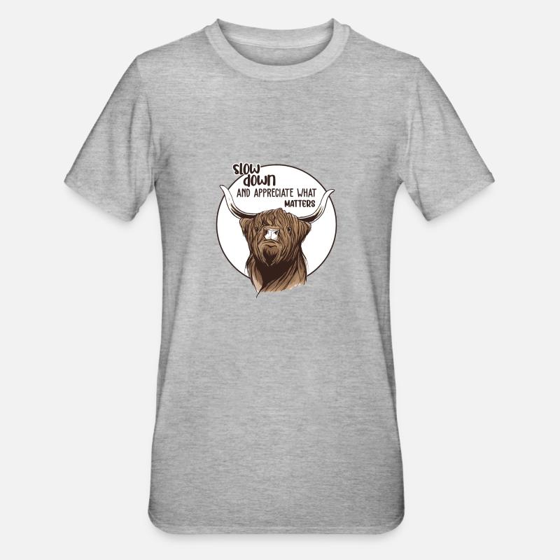 Slow down Vache Écossaise - T-shirt polycoton Unisexe - gris chiné