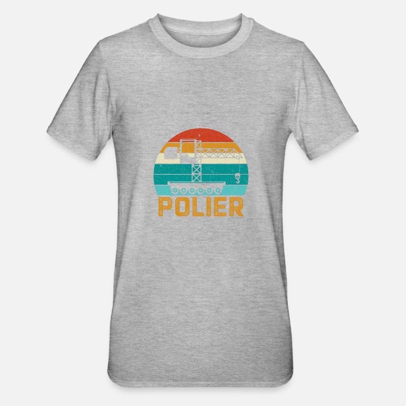 Polier Geschenkidee Baustelle Kran - Unisex Polycotton T-Shirt - Grau meliert