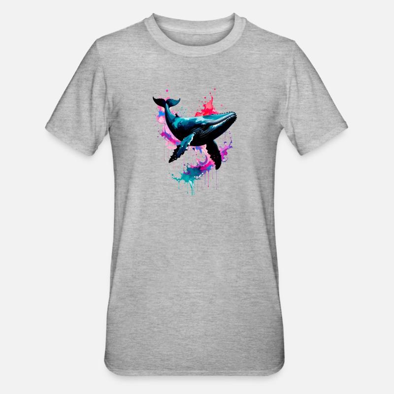 baleine, illustration, coloré, graffiti, coloré, éclaboussure - T-shirt polycoton Unisexe - gris chiné