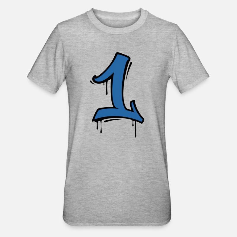 Graffiti Eins Neonblau - Unisex Polycotton T-Shirt - Grau meliert