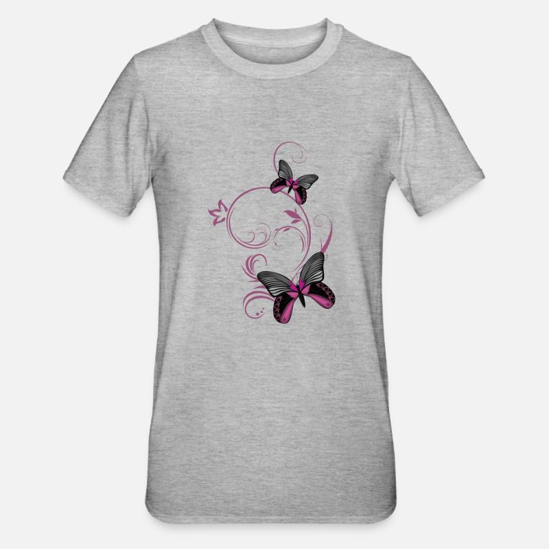 Deux papillons stylisés - T-shirt polycoton Unisexe - gris chiné