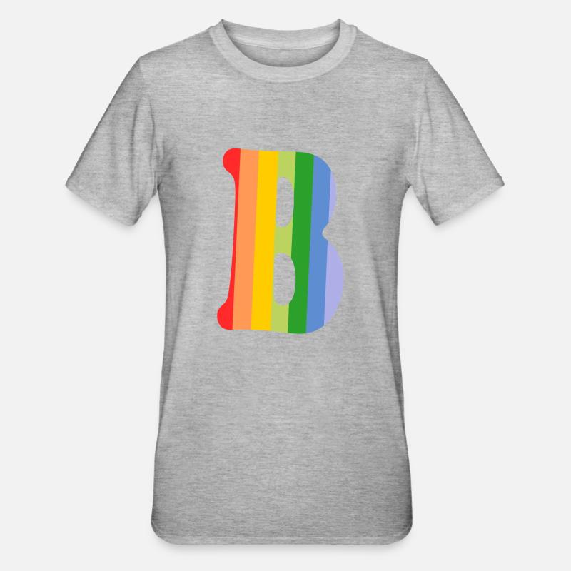 Buchstabe B Regenbogen - Unisex Polycotton T-Shirt - Grau meliert
