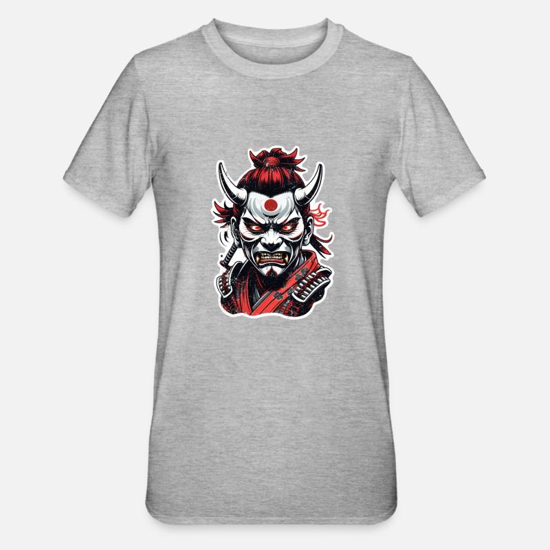 Samurai-Krieger - Japan - Dämon - Unisex Polycotton T-Shirt - Grau meliert