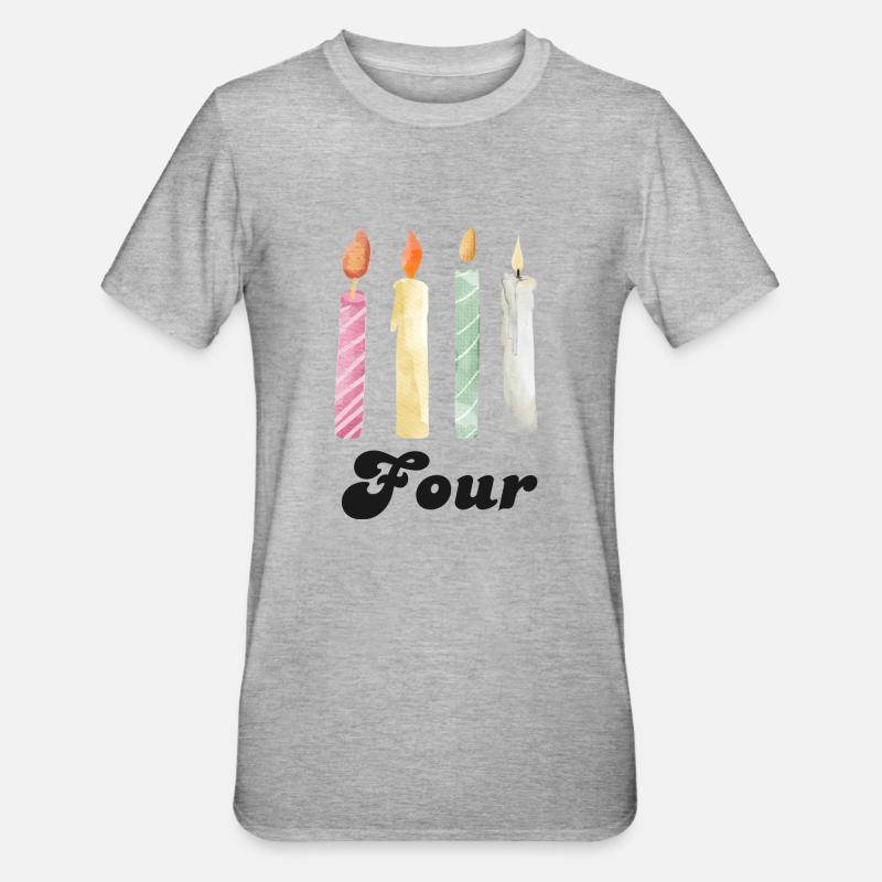 4e anniversaire bougie - T-shirt polycoton Unisexe - gris chiné