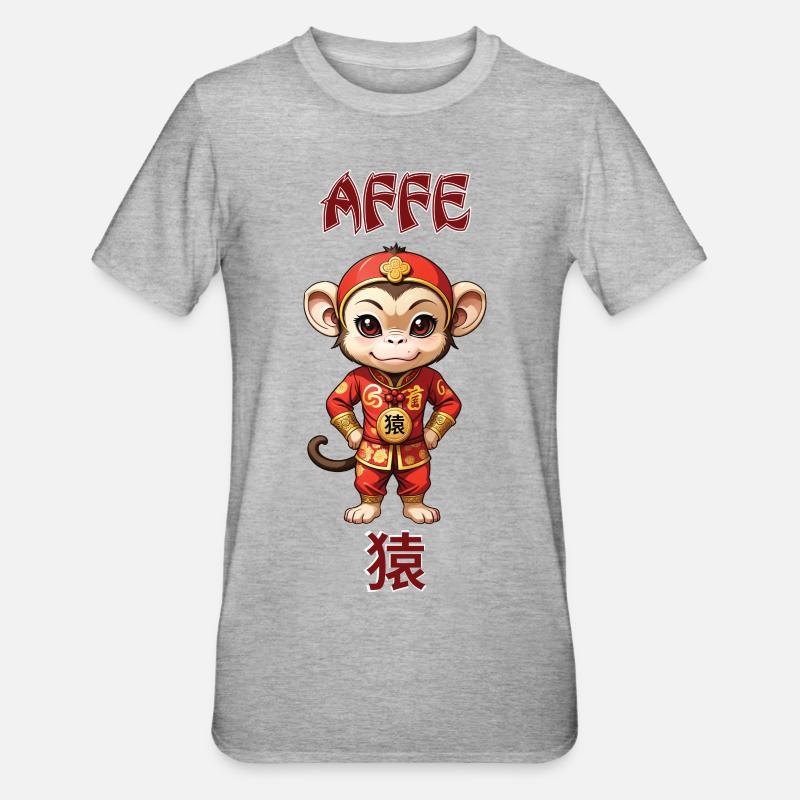 Affe - chinesisches Sternzeichen - Astrologie - Unisex Polycotton T-Shirt - Grau meliert