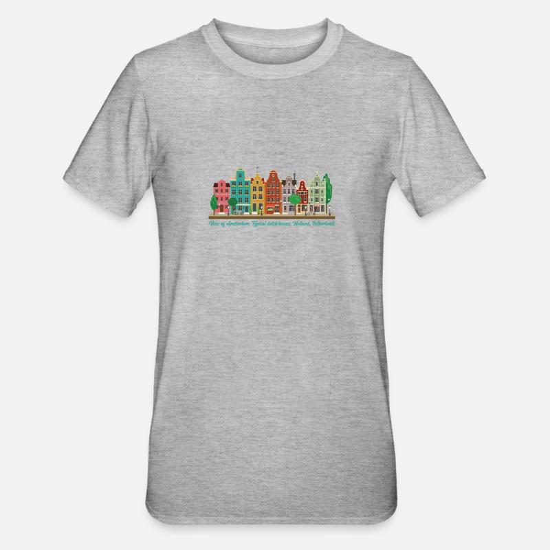 Blick auf Amsterdam, typisch holländische Häuser, Holland - Unisex Polycotton T-Shirt - Grau meliert