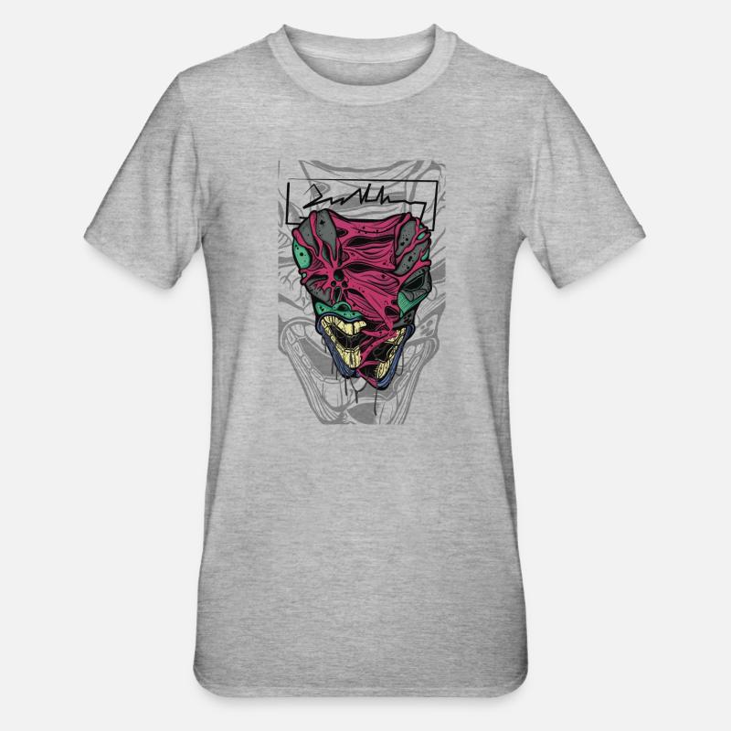 Visage de masque coloré et déformé - T-shirt polycoton Unisexe - gris chiné