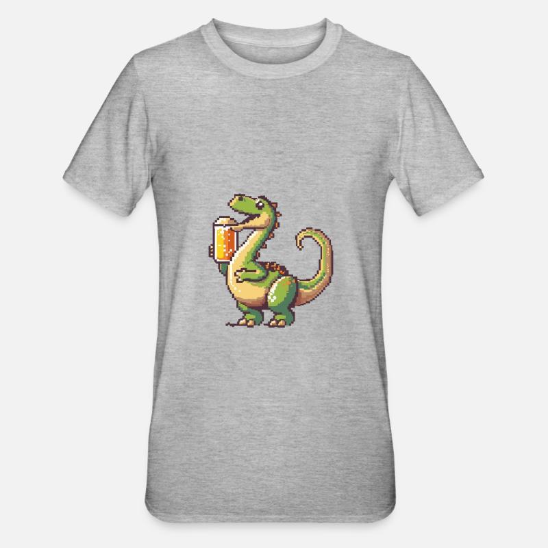 Dinosaurier brontosaurus Bier Pixel - Unisex Polycotton T-Shirt - Grau meliert