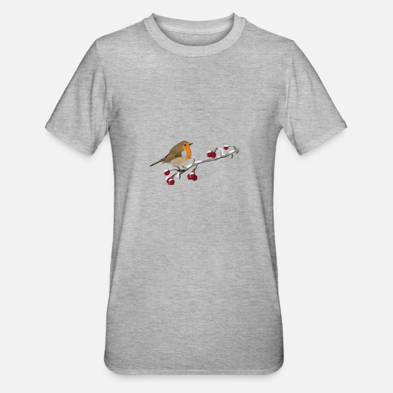 Oiseau rouge-gorge sur une branche ornithologue - T-shirt polycoton Unisexe - gris chiné