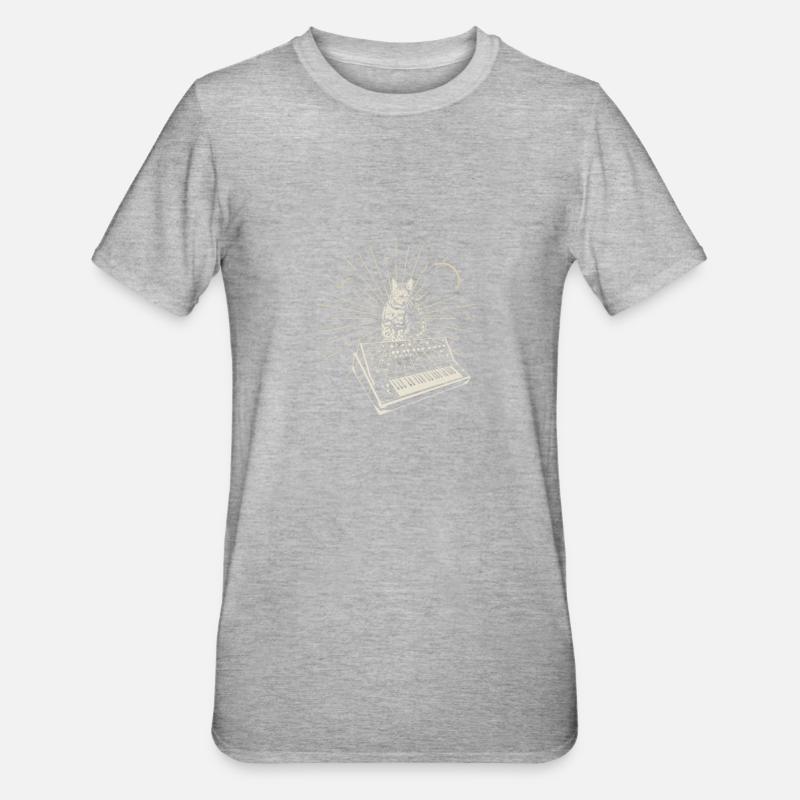 Modular Synthesizer Analog Moon Techno Acid Cat - Unisex Polycotton T-Shirt - heather grey