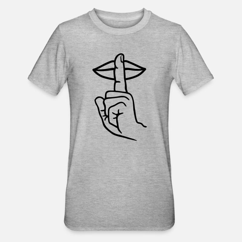 Hand mit Fingerstille, Handgeste - Unisex Polycotton T-Shirt - Grau meliert