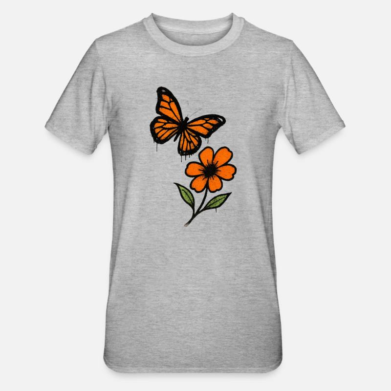Graffiti de papillons et de fleurs - T-shirt polycoton Unisexe - gris chiné