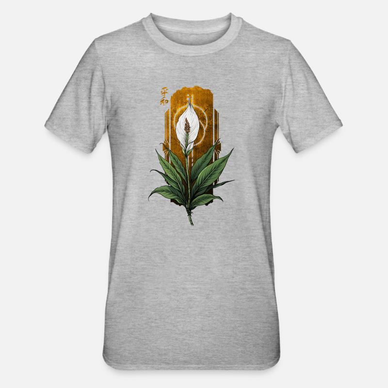 Kultainen rauhan lilja ja sädekehä - Unisex polypuuvilla-t-paita - harmaasävyinen
