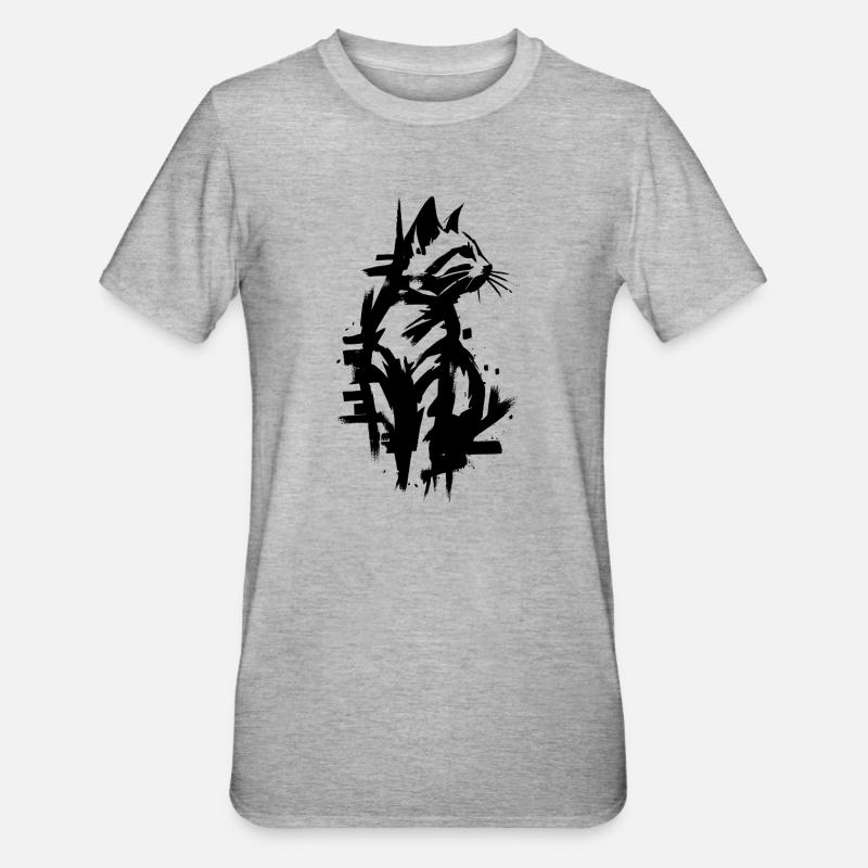 Conception de graffiti noir chat - T-shirt polycoton Unisexe - gris chiné