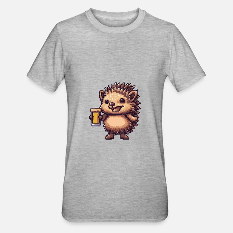 Igel Bier Pixel - Unisex Polycotton T-Shirt - Grau meliert