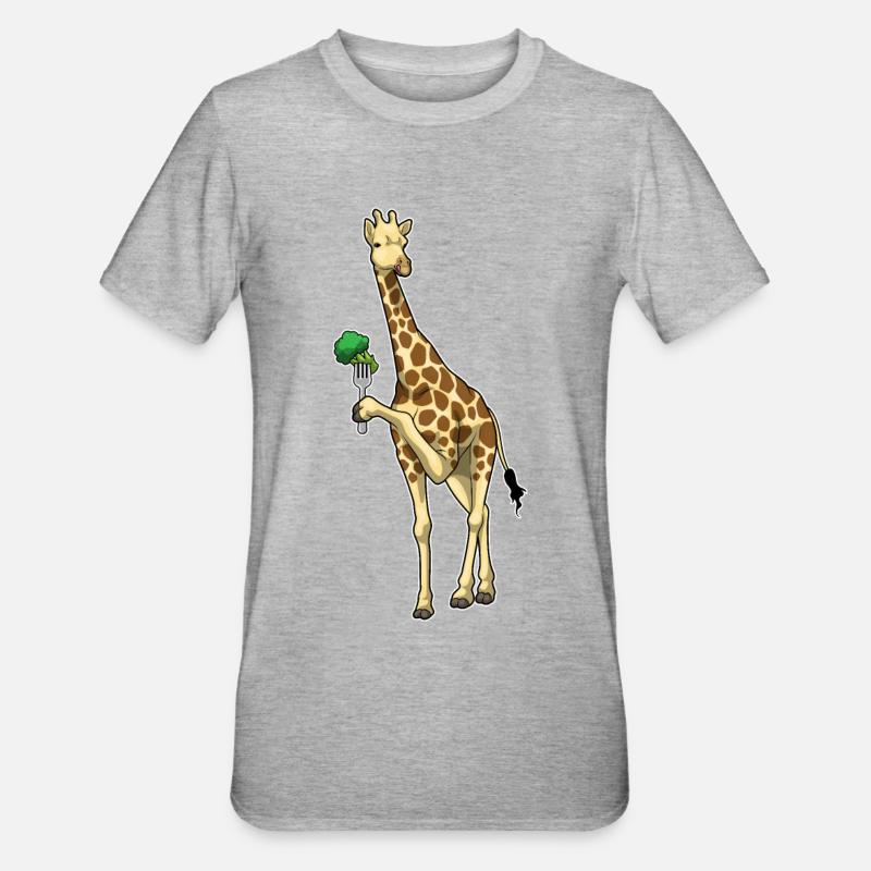 Giraffe Broccoli Vegetables - Unisex Polycotton T-Shirt - heather grey