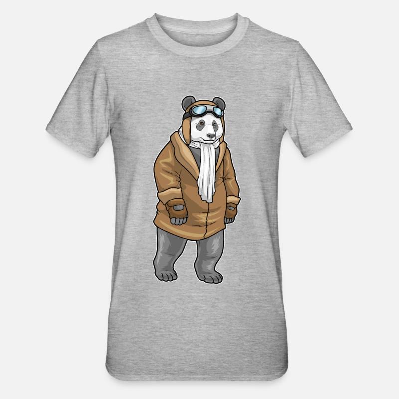 Panda Pilot Cap - Unisex Polycotton T-Shirt - heather grey