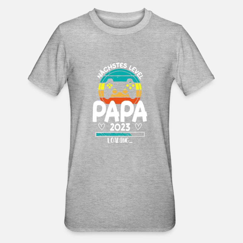 Papa Level Loading - Unisex Polycotton T-Shirt - Grau meliert