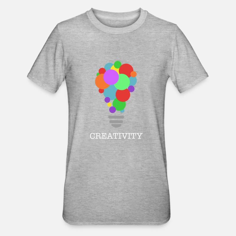 CREATIVITY lightbulb with white print - Unisex Polycotton T-Shirt - Grau meliert