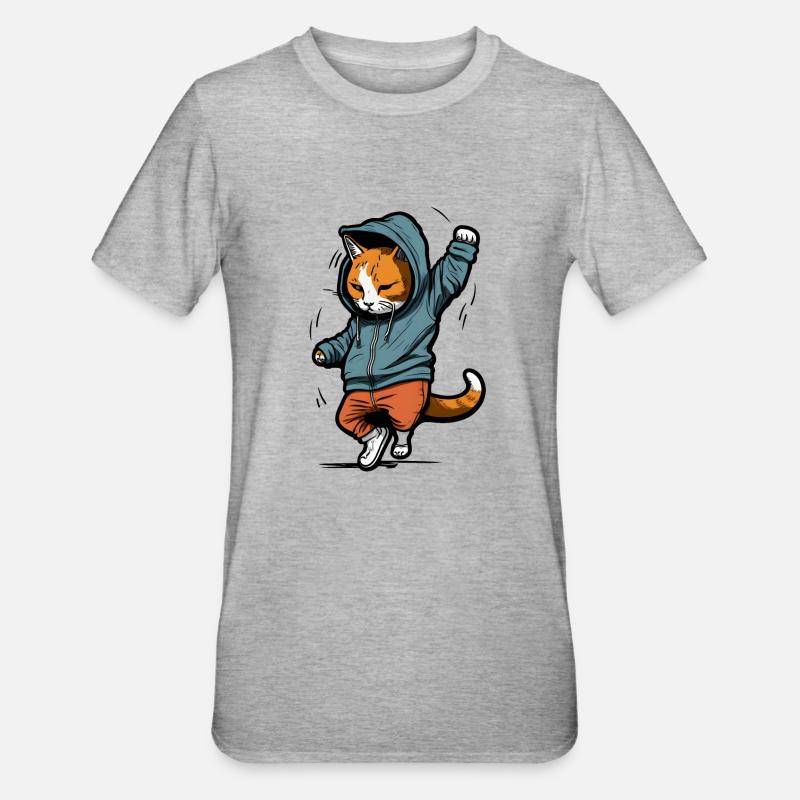 DancingCatHipHop - T-shirt polycoton Unisexe - gris chiné