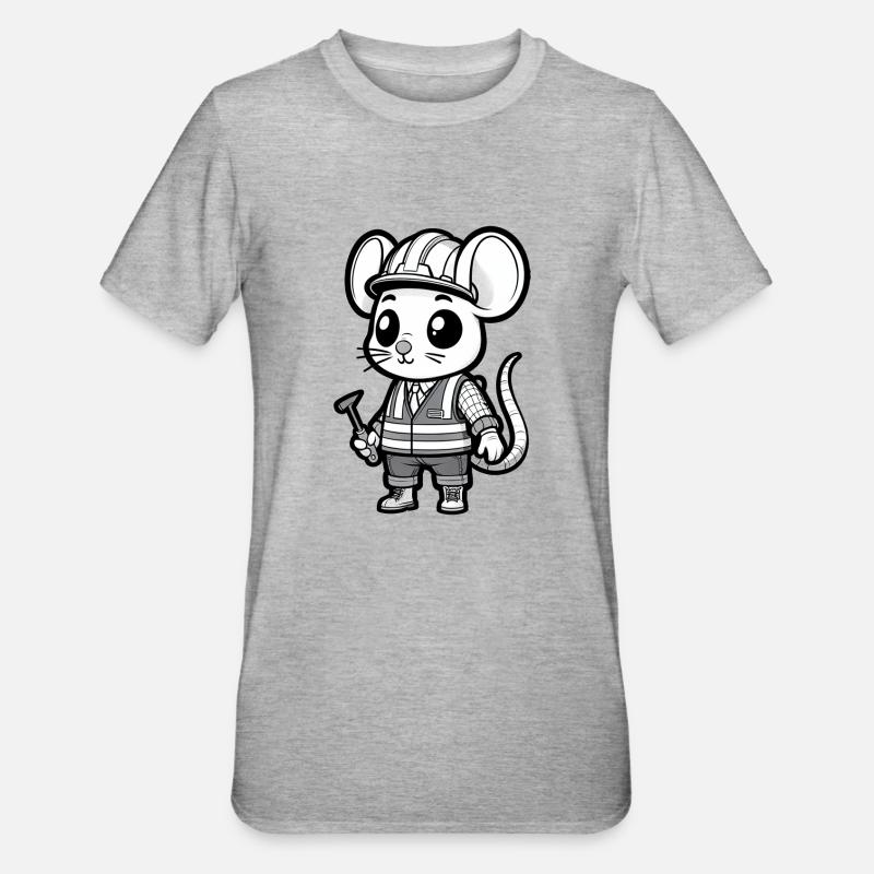 Cute Mouse Construction Worker - Unisex Polycotton T-Shirt - Grau meliert