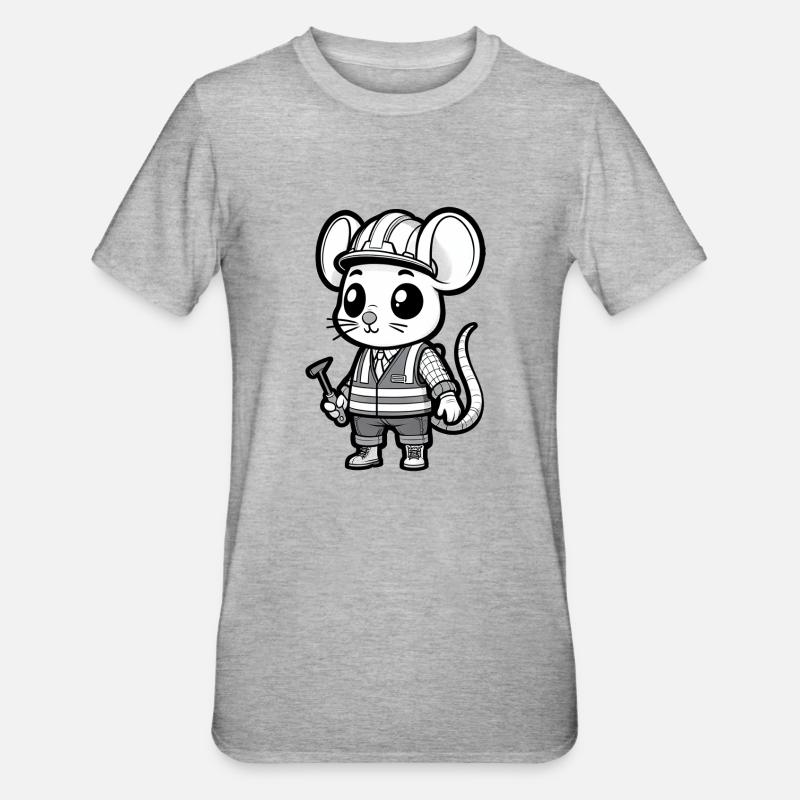 Cute Mouse Construction Worker - Unisex Polycotton T-Shirt - heather grey