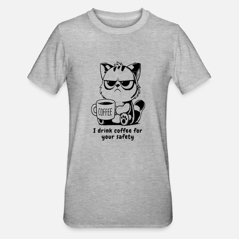 crumpy cat mit caffee - Unisex Polycotton T-Shirt - Grau meliert