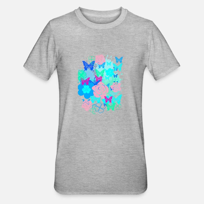 Papillon, Fleurs, Collage,Peinture,Graffiti, - T-shirt polycoton Unisexe - gris chiné