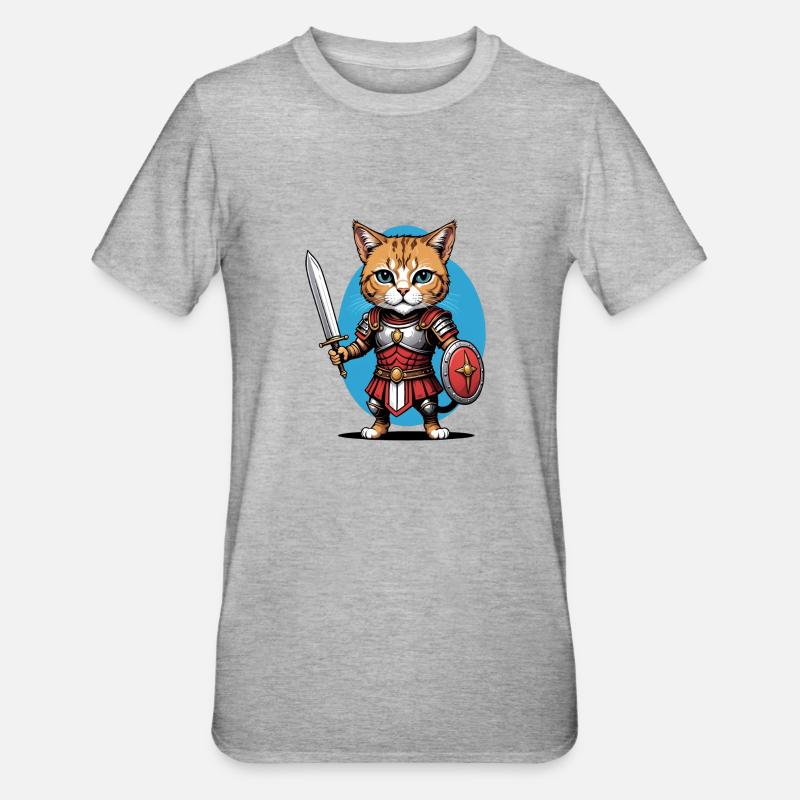 Chat Guerrier Romain Chat Cadeau - T-shirt polycoton Unisexe - gris chiné