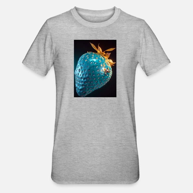 Strawberry, technical, high-tech, illustration, blue - Unisex Polycotton T-Shirt - heather grey