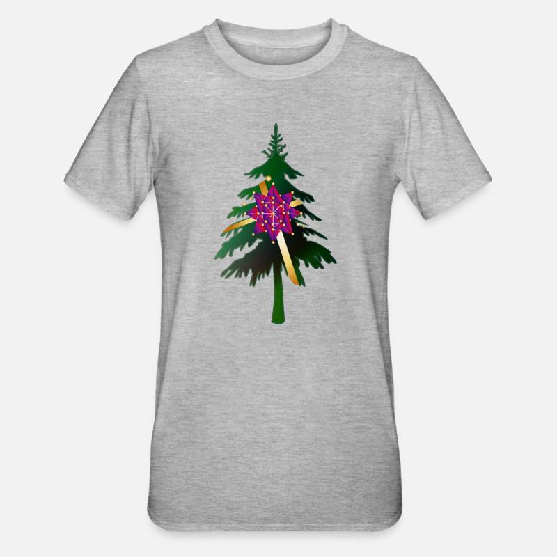 Christbaum oder Weihnachtsbaum & Geschenkschleife - Unisex Polycotton T-Shirt - Grau meliert