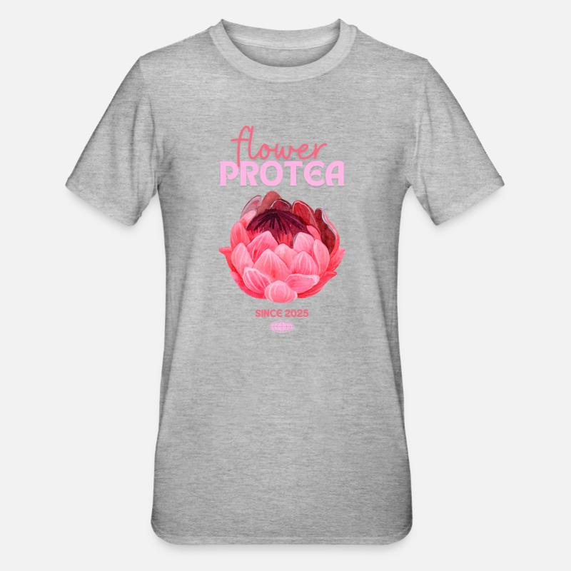 Protea Protea Fleur Proteas Fleurs roses - T-shirt polycoton Unisexe - gris chiné