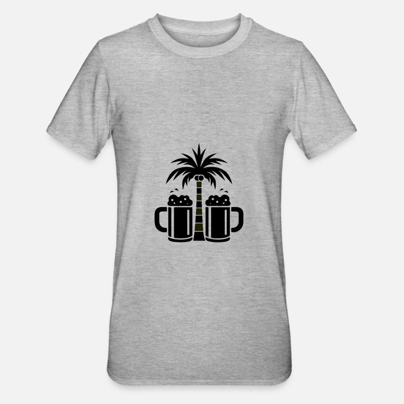 Bier Palmen Strand - Unisex Polycotton T-Shirt - Grau meliert