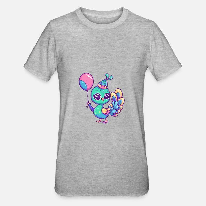 Peacock Bird Birthday Comic - Unisex Polycotton T-Shirt - heather grey