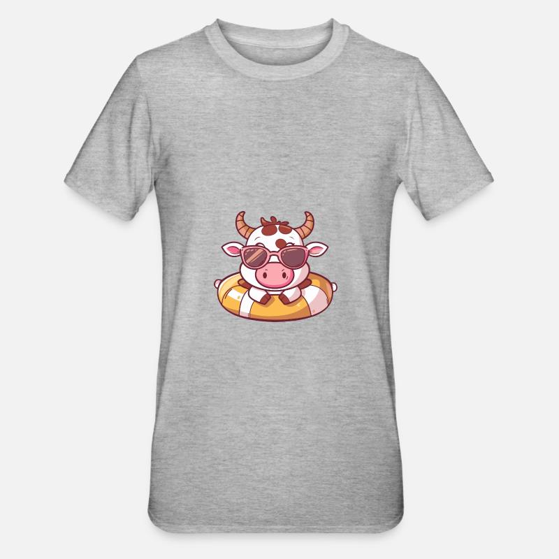 Kuh Comic Cool - Unisex Polycotton T-Shirt - Grau meliert