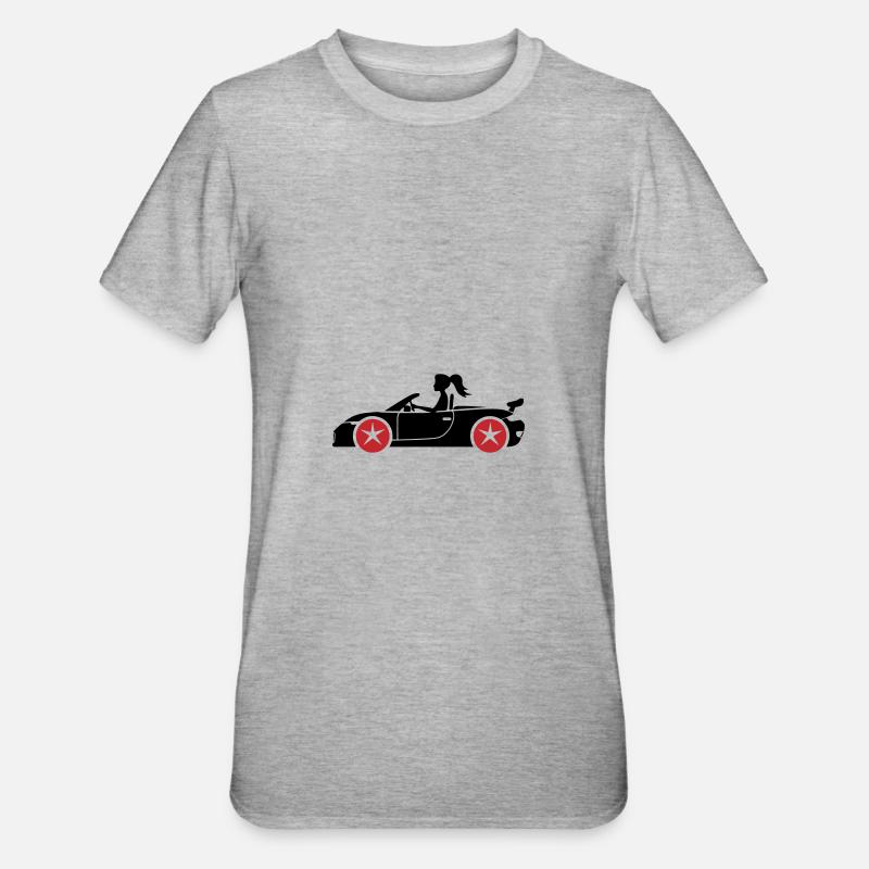 Frau Auto Cabrio - Unisex Polycotton T-Shirt - Grau meliert