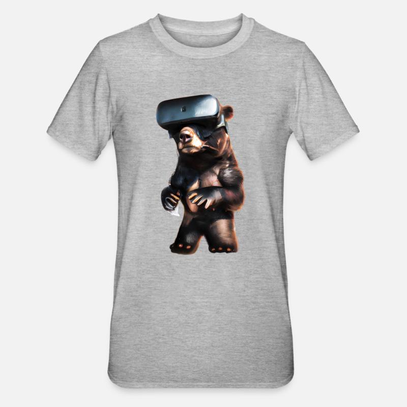Bär mit Virtual Reality Headset - Unisex Polycotton T-Shirt - Grau meliert