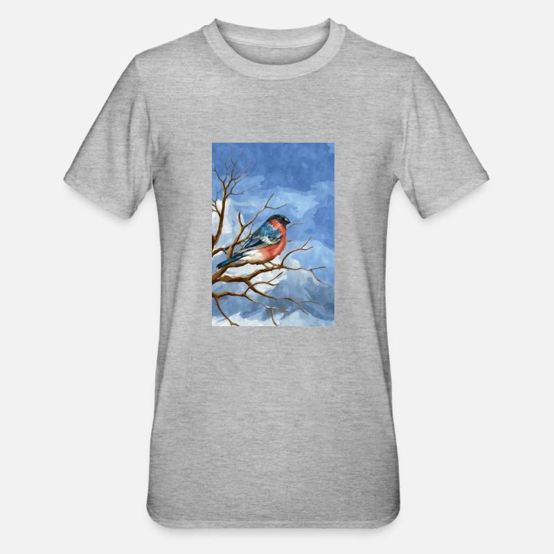 Oiseau du Bouvreuil - T-shirt polycoton Unisexe - gris chiné