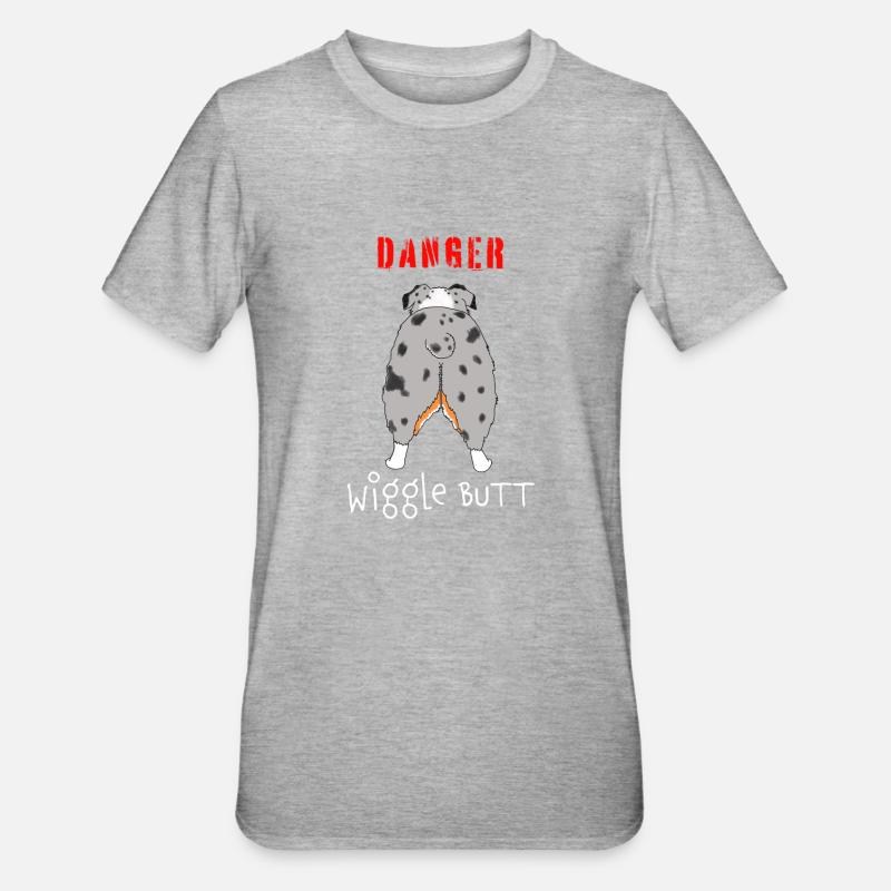 Danger Wiggle Butt Australian Shepherd - Unisex Polycotton T-Shirt - heather grey