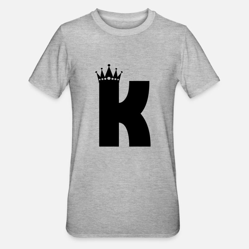 Buchstabe K Krone - Unisex Polycotton T-Shirt - Grau meliert