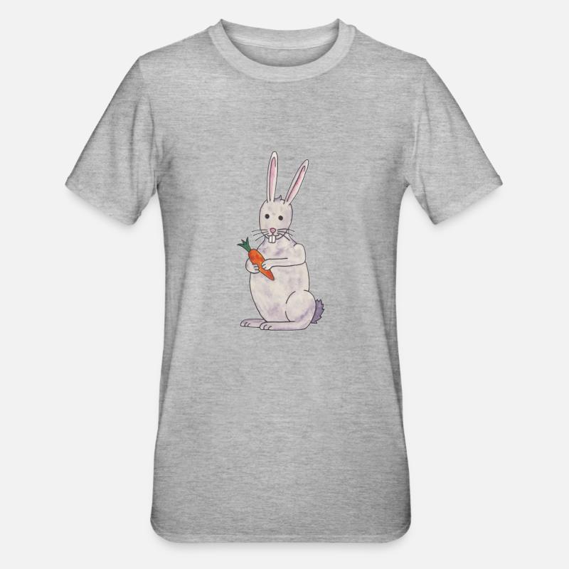 lapin mignon lapin avec carotte - T-shirt polycoton Unisexe - gris chiné