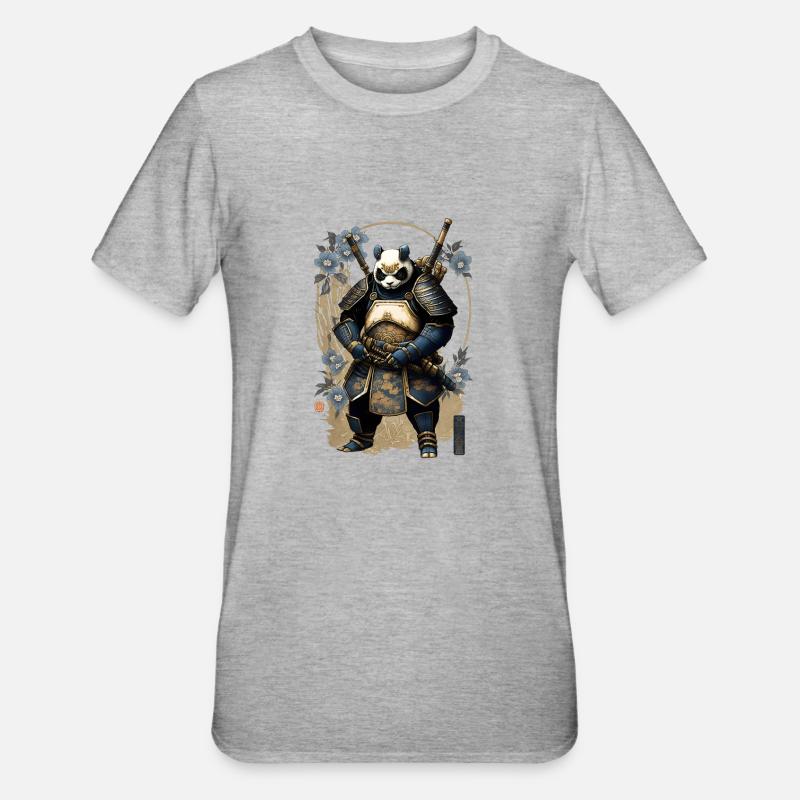 Panda in samurai armor in ukiyo-e style - Unisex Polycotton T-Shirt - heather grey