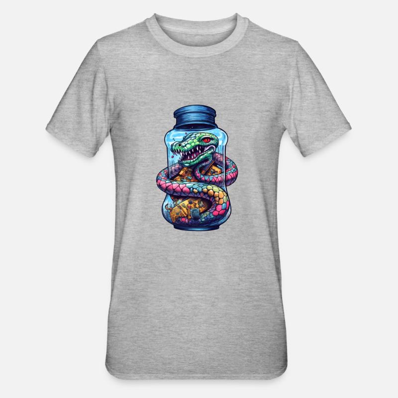 Dessin de tatouage de basilic - T-shirt polycoton Unisexe - gris chiné