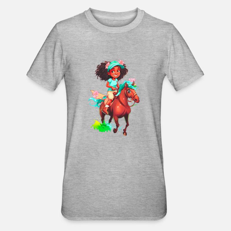 Mädchen Reiten Pferd - Unisex Polycotton T-Shirt - Grau meliert