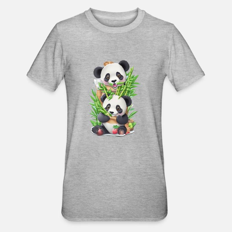 Panda bear eats bamboo - Unisex Polycotton T-Shirt - heather grey