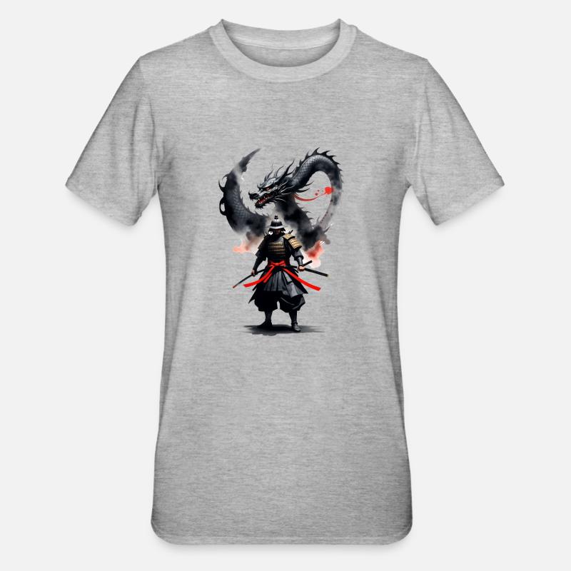 Samurai Krieger Schwarzer Drache - Unisex Polycotton T-Shirt - Grau meliert