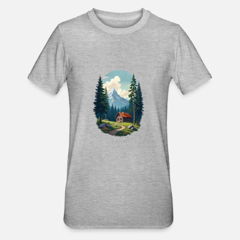 Cabane pixélisée dans les bois - T-shirt polycoton Unisexe - gris chiné