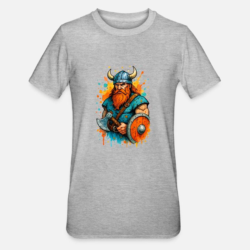 wikinger comic farbklecks - Unisex Polycotton T-Shirt - Grau meliert